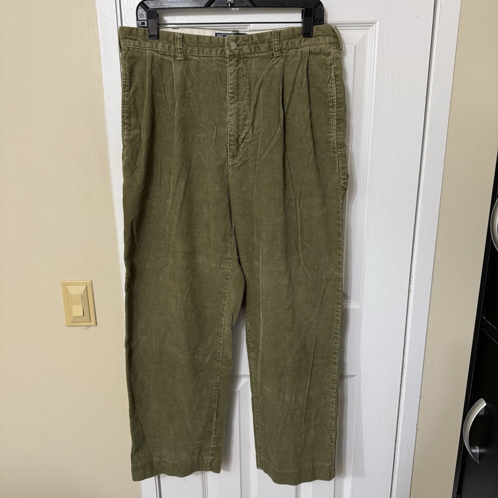 Vintage Polo Ralph Lauren Mens Olive Green Corduroy Pleated Hammond Pants 33x27